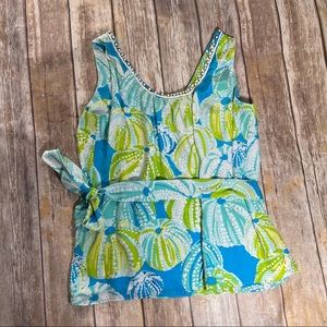 Lilly Pulitzer Blue and Green Silk Cedar Tank